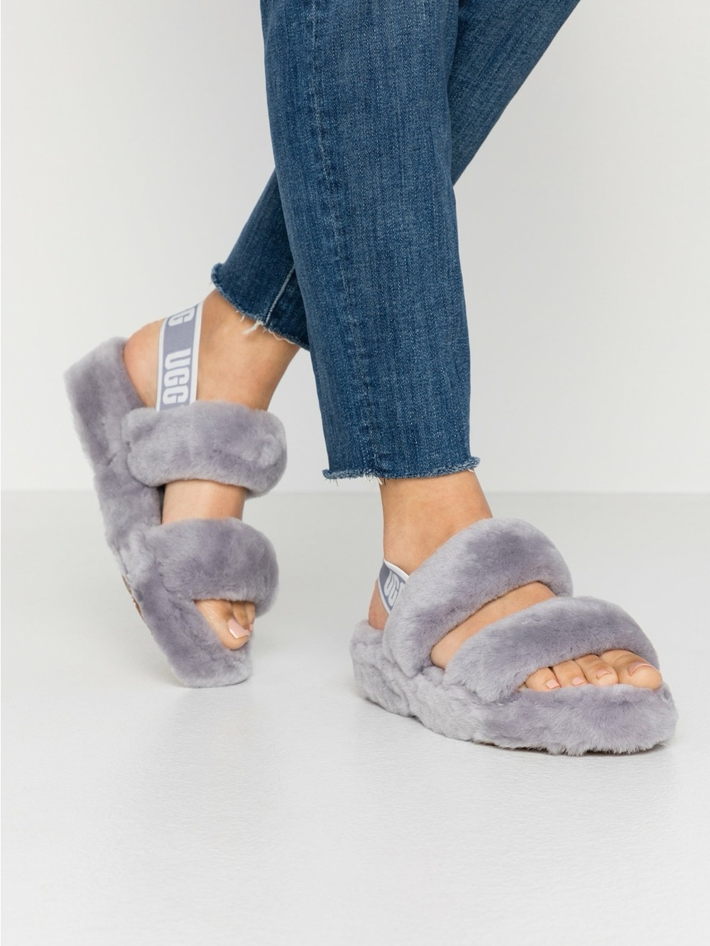 UGG Oh Yeah! Fluffy Slide Slippers in Gray NEW With Tags Size 7